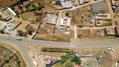 Birdseye-aerial-view-of-loitokitok-rural-village,-shanty-poor-neighborhood-of-Nairobi,-Kenya