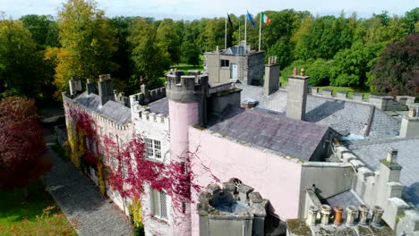 Flyby-drone-shot-over-Luttrellstown-Castle-near-Dublin,-Ireland
