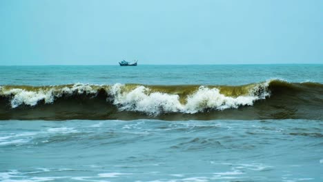 Fishing-trawler-sailing-in-the-Indian-Ocean-near-the-Bay-of-Bengal-in-Kuakata-waters,-Bangladesh