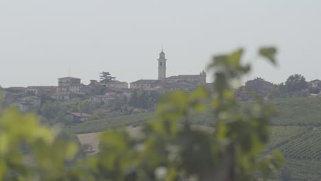 Landscape-of-Oltrepo'-Pavese-with-vineyards-and-villages-with-ramp-focus,-Italy