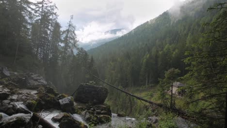 Timelapse-on-Waterfall-of-Vallesinella-and-landscape,-Madonna-di-Campiglio,-Trentino-Alto-Adige,-Italy