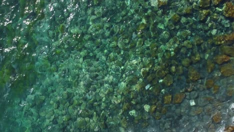 Top-view-of-crystal-clear-emerald-sea-water-in-Tenerife,-paradisiac-background