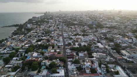 Aerial-view-of-the-Colonial-Zone-and-the-Malecón-of-Santo-Domingo-in-the-Dominican-Republic-during-sunset