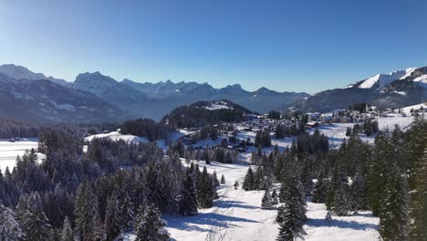 Paisaje-Invernal-Con-Nieve-Y-Bosque-Montaña-Amden-Höhenweg,-Suiza