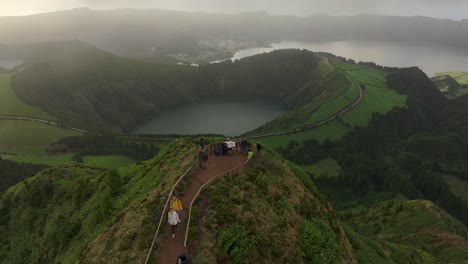 Reveal-shot-of-Miradouro-da-Grota-do-Inferno-view-point-a-Azores,-aerial