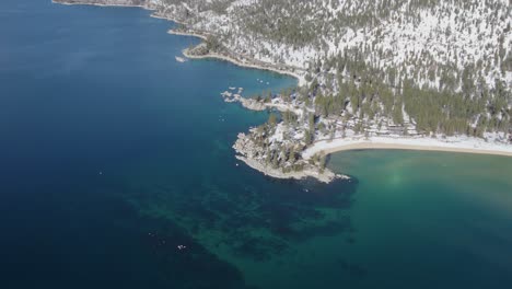 A-high-flying,-4K-drone-shot-over-Lake-Tahoe,-California,-during-the-winter-season