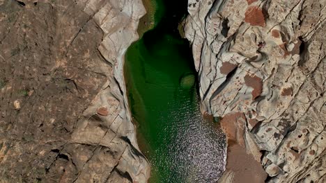 Bird's-Eye-view-Over-Ayhaft-Canyon-In-Socotra,-Yemen---Drone-Shot