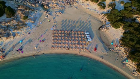 Epic-drone-shot-of-Punta-Molentis-Beach,-Villasimius,-South-Sardinia,-Italy