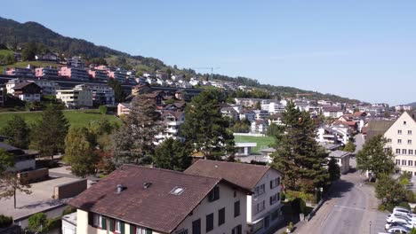 Reveling-drone-shot-of-idyllic-Hergiswill-in-Switzerland