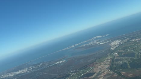 Aerial-panoramic-view-of-Cadiz-city,-in-SE-Spain-and-the-gulf-of-Cadiz