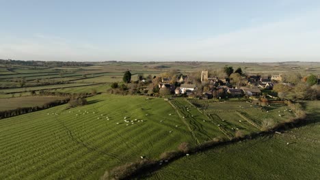 UK-Countryside-Leicestershire-Small-Village-Aerial-View-Bringhurst-Welland-Valley-England