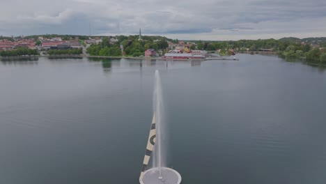 Beautiful-fountain-in-the-ocean-bay-of-Scandinavian-city-Motala-in-Sweden