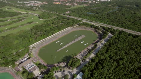 Aerial-view-of-water-treatment-ponds-amid-tropical-landscape-in-Riviera-Maya