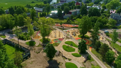 Aerial-view-of-peaceful-community-neighborhood-with-play-area-for-children