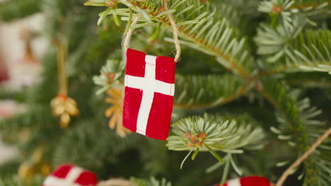 Handmade-Danish-flag-ornament-on-a-Christmas-tree