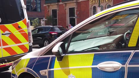 Slow-motion-pan-of-parked-Nottingham-Metropolitan-police-cars