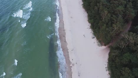 Smooth-aerial-footage-from-a-bird's-eye-view-shows-people-who-have-taken-a-walk-on-an-idyllic-beach-along-the-Baltic-Sea