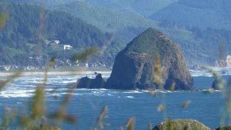 Cannon-Beach-with-haystack-rock-surrounded-by-water
