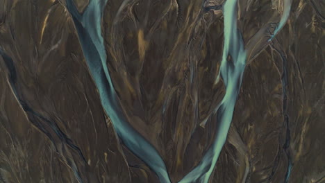 Landscape-Of-Kálfafell-River-Braids-In-Iceland---Aerial-Top-Down