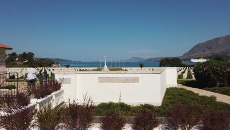 Suda-Bay-war-memorial,-wide-shot-overview,-blue-sky