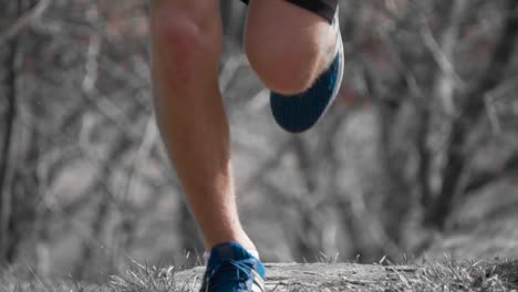 Slow-Motion-Runner-Legs-Front-View-in-nature-environment
