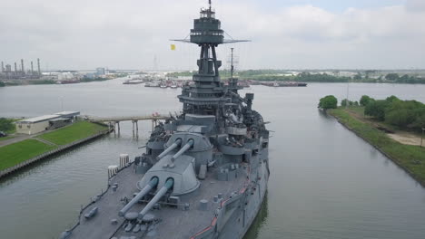 Close-up-aerial-shot-of-the-legendary-battleship-Texas