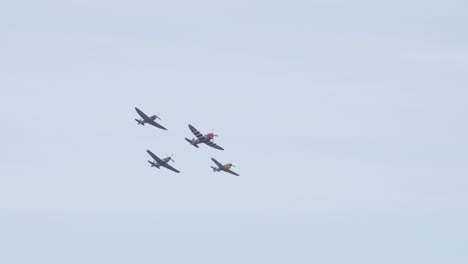 P-cincuenta-Y-Uno-Mustang,-Spitfire,-Japonés-Zero-Y-Messerschmitt-Bf-Volando-Al-Unísono