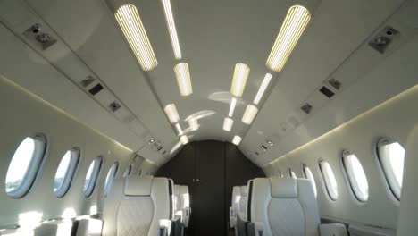 Smooth-pans-and-travelling-shots-through-interior-of-a-Refurbished-Dassault-Falcon