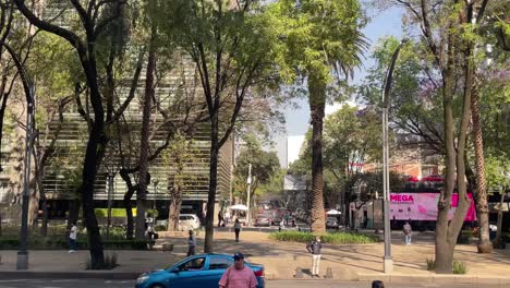 Zeitlupenaufnahme-Der-Allee-Paseo-De-La-Reforma-Mit-Palmen