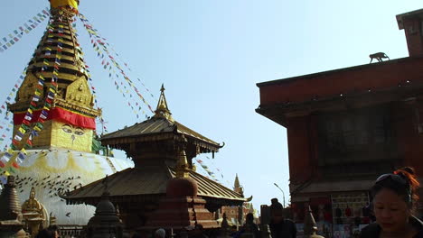 Kathmandu-Nepal,-Ancient-Patan-City,-People-on-Streets-and-Monkeys-on-Rooftops,-Authentic-Scenery