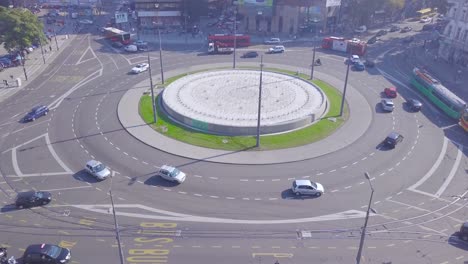 Interesting-establishing-aerial-shot-of-roundabout-Slavija-Square,-Belgrade
