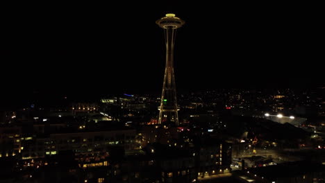 Aerial-view-of-Space-Needle-during-night