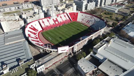 Aerial-forward-view-of-Huracan-football-club-stadium-without-people