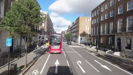 Timelapse-from-London-Bus-front-seat-of-people,-buses-and-traffic-with-sight-of-Gloucester-Street,-Baker-Street,-Regent's-Park,-Great-Portland-Street,-Warren-Street-and-Euston