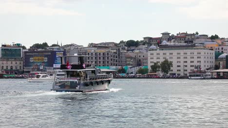 Tourist-group-enjoying-ferry-ride-on-the-waters-of-Istanbul-port