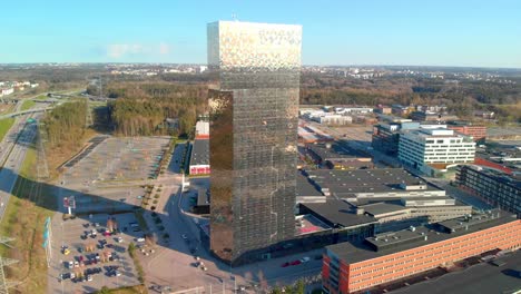 Hotel-Scandic-Victoria-Tower-and-Kistamässan-Exhibition-and-Events-Centre-on-a-clear-sunny-spring-day