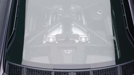 Audi-R8-Supercar-V10-Fsi-Motor-Expuesto-Bajo-Una-Cubierta-De-Cristal