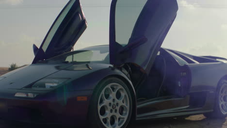 Close-up-shot-of-luxury-Lamborghini-Diablo-with-exhaust-gases-in-Dubai