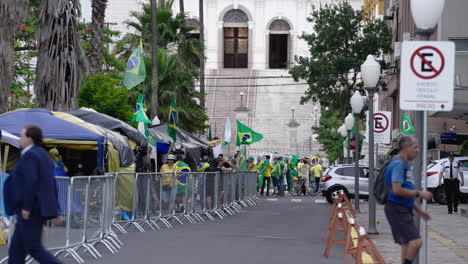 Supporters-of-ex-Brazilian-president-Bolsonaro-camp-in-front-of-the-Army-Head-Quarters-of-Porto-Alegre,-Brazil,-in-protest-asking-for-federal-intervention-after-Lula's-presidential-election
