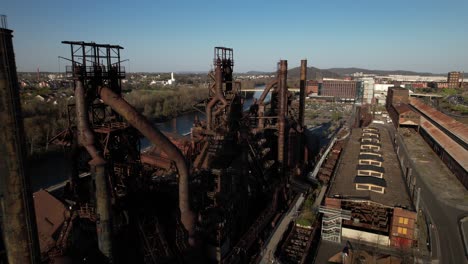 An-aerial-view-of-the-Bethlehem-Steel-stacks-in-PA-during-a-sunny-day