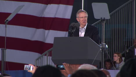 Mis-shot-of-Senator-Harry-Reid-speaking-at-the-podium-to-a-crowd-of-Democrat-supporters-at-the-Moving-America-Forward-rally-in-Orr-Middle-school-Las-Vegas