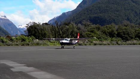 Small-plane-at-Milford-Sound-Airport-in-Fjordland