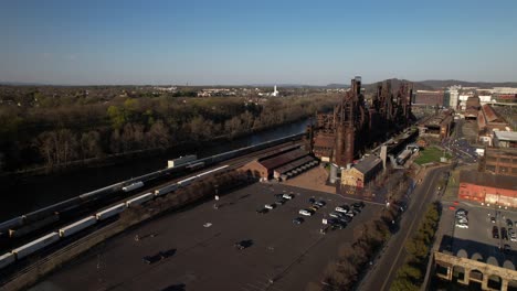 An-aerial-view-of-the-Bethlehem-Steel-stacks-in-PA-during-a-sunny-day