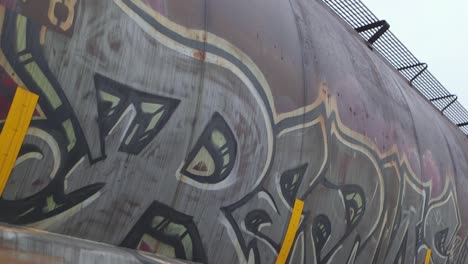 Low-Angle-View-Of-Graffiti-On-Side-Of-Freight-Train