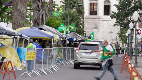 Supporters-of-ex-Brazilian-president-Bolsonaro-camping-in-front-of-the-Army-Head-Quarters-of-Porto-Alegre,-Brazil,-in-protest-asking-for-federal-intervention-after-Lula's-presidential-election
