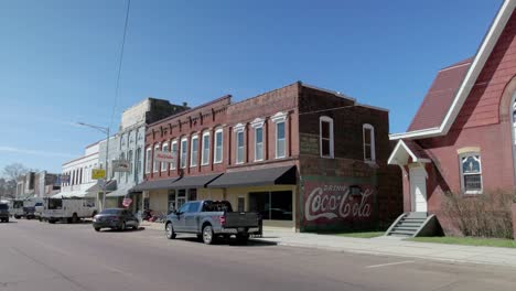 Downtown-Water-Valley,-Mississippi-with-gimbal-video-walking-forward