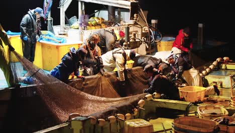Japanese-Fishermen-sorting-catch-at-Night-in-Namerikawa