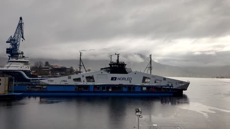 Hydrogen-ship-HYDRA-from-Norled-company-is-almost-inside-drydock-at-Westcon-Yard-Norway---Hydrogen-powered-ship-doing-repair-and-maintenance