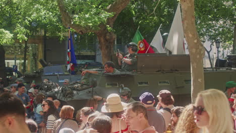 April-25th-parade-at-Avenida-da-Liberdade,-Lisbon,-medium-shot-of-tanks