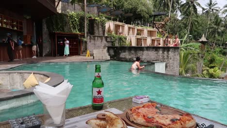 Luxurious-English-Breakfast-by-swimming-Pool-in-Cretya-Day-Club,-Alas-Harum-Ubud